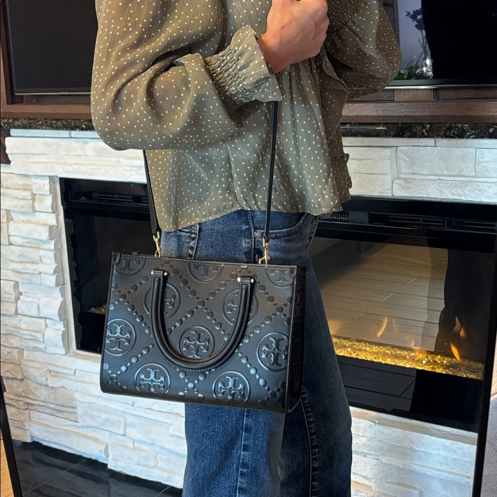 Tory Burch T Monogram Top-Handle Embossed Tote - Picture 10 of 10